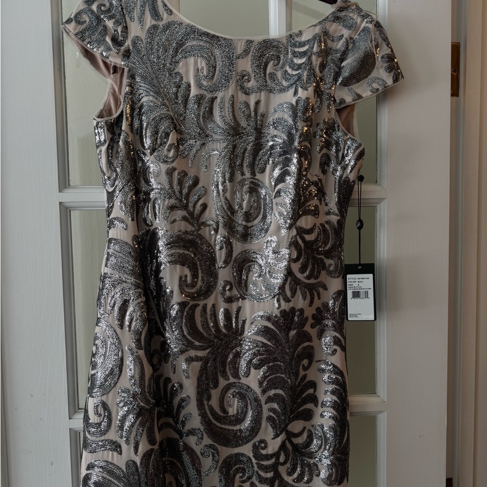 Adrianna Papell Silver and Cream Mini Dress